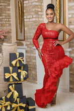 Load image into Gallery viewer, Sexy Sequin Single Shoulder Mesh Stitching Irregular Asymmetric Dress