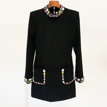 Load image into Gallery viewer, Early Spring Heavy Industry Beads Diamond Color Gem Diamond Long Sleeve Dress