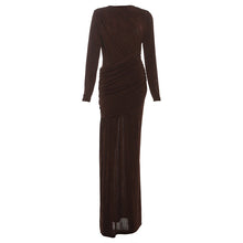 Load image into Gallery viewer, Autumn Winter Women Clothing Solid Color Pleated round Neck Slim Fit Long Sleeved Dress Women
