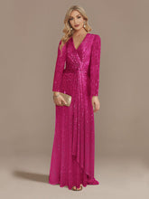 Load image into Gallery viewer, Multi Color Long Sleeve V neck Fishtail Cocktail Evening Dress Women