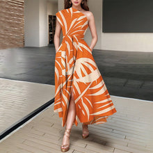 Load image into Gallery viewer, Women Wear Printed Dress One Shoulder Sleeveless Dress