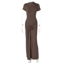 Load image into Gallery viewer, Women Clothing Autumn Slim Pleated Lace Up Short Sleeve Dress Women