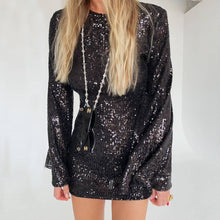 Load image into Gallery viewer, Autumn Winter Women Clothing Sequined Flare Sleeve Dress