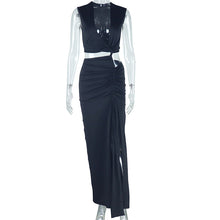 Load image into Gallery viewer, Women Clothing Solid Color Dress Oblique V neck off Shoulder Sleeveless Irregular Asymmetric Slit