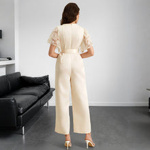 Load image into Gallery viewer, Women Clothing Elegant Summer Stitching Lace Short Sleeve Tied High Waist Straight Jumpsuit