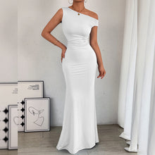 Load image into Gallery viewer, Women Fishtail Dress Slant Shoulder Collar Waist Pleated Sleeveless Sexy Dress