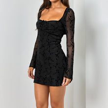 Load image into Gallery viewer, Peach Collar Waist See through Dress Autumn Sexy Long Sleeve Hip Dress