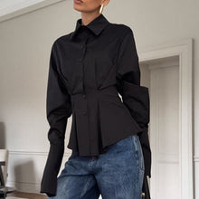 Load image into Gallery viewer, Court White Cotton Shirt Women Light Luxury Pleat Waisted Slim-Fit Long-Sleeved Collared Shirt