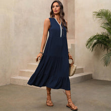 Load image into Gallery viewer, Summer Holiday Maxi Dress Sleeveless Lace Color Block V Neck Dress