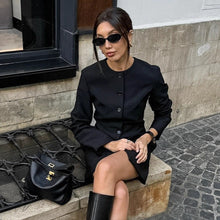 Load image into Gallery viewer, Autumn Niche Design round Neck Long Sleeve Waist Tight Slim Fit A line Dress Elegant Long Blazer for Women