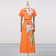 Load image into Gallery viewer, Elegant Summer Retro Waist Controlled Slim Fit Slimming Beautiful Floral Embroidery Design Skirt Two Piece Sets Women