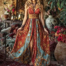 Load image into Gallery viewer, Summer Tube Top Backless Suspender Dress Vintage Printed Maxi Dress