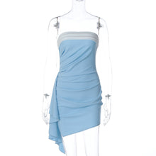Load image into Gallery viewer, Women Clothing Autumn Color Contrast Patchwork Sexy Tube Top off Neck Ribbon Slim Dress