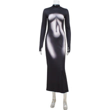 Load image into Gallery viewer, Popular Women Clothing Slim Fitting Cool 3D Printed Long Sleeve Dress