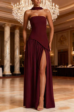 Load image into Gallery viewer, Tube Top Solid Color Split Dress Sexy Backless Halter Ribbon Dress