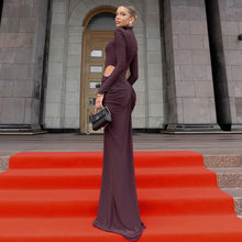 Load image into Gallery viewer, Autumn Winter Women Long Sleeved High Collar Slim Fit Pleated Sexy Cutout Sheath Dress