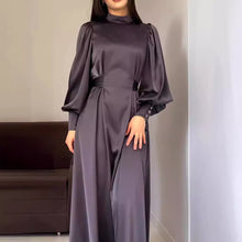 Load image into Gallery viewer, Autumn Waist Solid Color Long Sleeve Slim Fit Belt Retro Dress