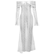 Load image into Gallery viewer, Autumn Winter Women Clothing off Neck Sexy Long Sleeve off Shoulder Lace Hollow Out Cutout out Slim Fit Fishtail