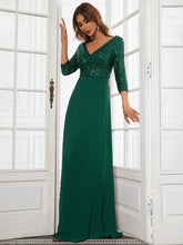 Load image into Gallery viewer, Middle East Women Chiffon Double V neck Dress A line Large Hem Sequin Stitching Evening Dress