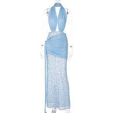 Load image into Gallery viewer, Women Clothing Spring Summer Sexy Lace Stitching Hollow Out Cutout Backless Halter Dress