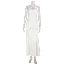 Load image into Gallery viewer, Women Clothing Solid Color Simple Elegant Slim V neck Strap Maxi Dress Lace Stitching Evening Dress