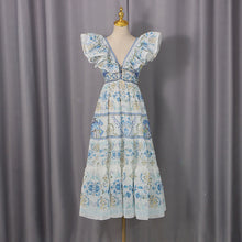 Load image into Gallery viewer, Spring Elegant Casual Women Dress High Waisted Flying Sleeves Floral Waist Slimming Dress