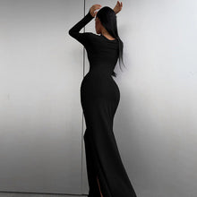 Load image into Gallery viewer, Women Clothing Spring Summer Solid Color Long Sleeve Tight Waist Hip Split Dress Women