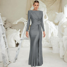 Load image into Gallery viewer, Women Evening Dress Autumn Slim Fit Round Neck Long Sleeves Dress