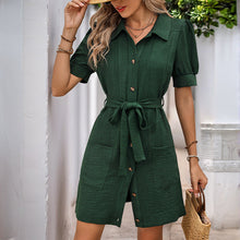 Load image into Gallery viewer, Summer Short Sleeve Texture Cardigan Dress Office Collared Shirt Dress