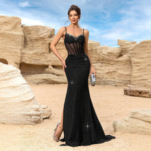 Load image into Gallery viewer, V neck Backless Chiffon Slim Fit Evening Dress Maxi Dress Elegant Cocktail Party Dress