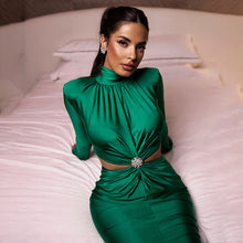 Load image into Gallery viewer, Half High Collar Long Sleeves Stitching Dress Women Sexy Backless Pleated Dress Winter