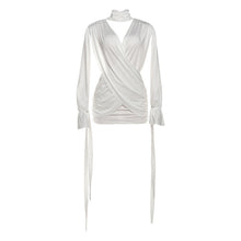 Load image into Gallery viewer, Autumn Winter Women Solid Color Sexy Hollow Out Cutout Long Sleeved Deep V Plunge neck Cross Stitching Hip Dress
