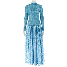 Load image into Gallery viewer, Printing Stitching Women Clothing Slightly Transparent Fresh A line Dress Turtleneck Elastic Slim Fit Long Sleeve Dress