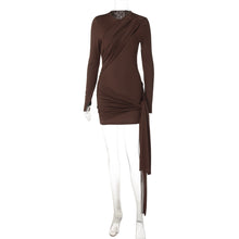 Load image into Gallery viewer, Solid Color Sheath Short Dress Autumn Long Sleeve Ribbon Slim Dress Women