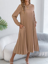 Load image into Gallery viewer, Women Clothing Spring Summer Casual Solid Color Long Sleeve Pocket Pleated Dress（Without Belt）
