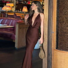 Load image into Gallery viewer, Women Sexy Low Cut Deep V Plunge neck Halter Lace up Bare Back Waist Slimming Evening Dress