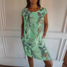 Load image into Gallery viewer, Women Clothing Summer Cotton Linen round Neck Printed with Pocket