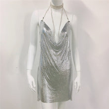 Load image into Gallery viewer, Metallic Coated Fabric Women Clothing Metal Sequ Dress Sexy Sweet Spicy Dress Rhinestone Cami Dress Women