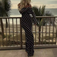 Load image into Gallery viewer, Spring Summer Gauze Polka Dot Stitching off Shoulder Sexy Slim Dress for Women