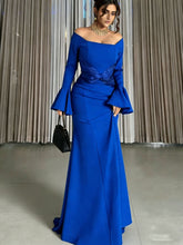 Load image into Gallery viewer, Women Clothes Long Sleeve off Shoulder Stitching Ruffle Slim Dress