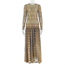 Load image into Gallery viewer, Elegant Retro Women Waist Slimming Micro Transparent A line Printing round Neck Long Sleeved Dress