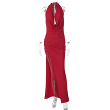 Load image into Gallery viewer, Winter Women Clothing Sexy Deep V Plunge neck Solid Color Split Halter Backless Dress for Women