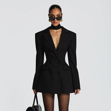 Load image into Gallery viewer, Women Clothing Autumn Solid Color Casual Slim Fit Suit Long Sleeve Bud Faux Pocket Dress