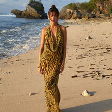Load image into Gallery viewer, Leopard Print Pockets Collar Sexy Backless Slim Fit Seaside Beach Jumpsuit