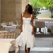 Load image into Gallery viewer, French Slim Fit U Neck Stitching Drawstring Lace up Sexy Waist Tight Cutout Sling Dress