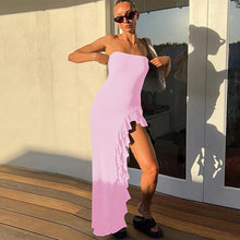 Load image into Gallery viewer, Women Clothing Summer Solid Color Ruffles Sexy Slit Tube Top Dress Hair