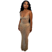 Load image into Gallery viewer, Women Wear Solid Color Mesh Drilling Sling Maxi Dress