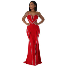 Load image into Gallery viewer, Sexy Rhinestone Mesh See Through Stitching Lace Hip Elastic Sling Dress