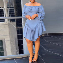 Load image into Gallery viewer, Sexy Slim Fit Solid Color Lace Band Elastic off Shoulder Lantern Sleeve Dress