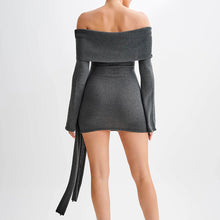 Load image into Gallery viewer, Woolen Women Clothing Sexy Strapless Long Sleeve Lace up Knitted Dress Short for Women